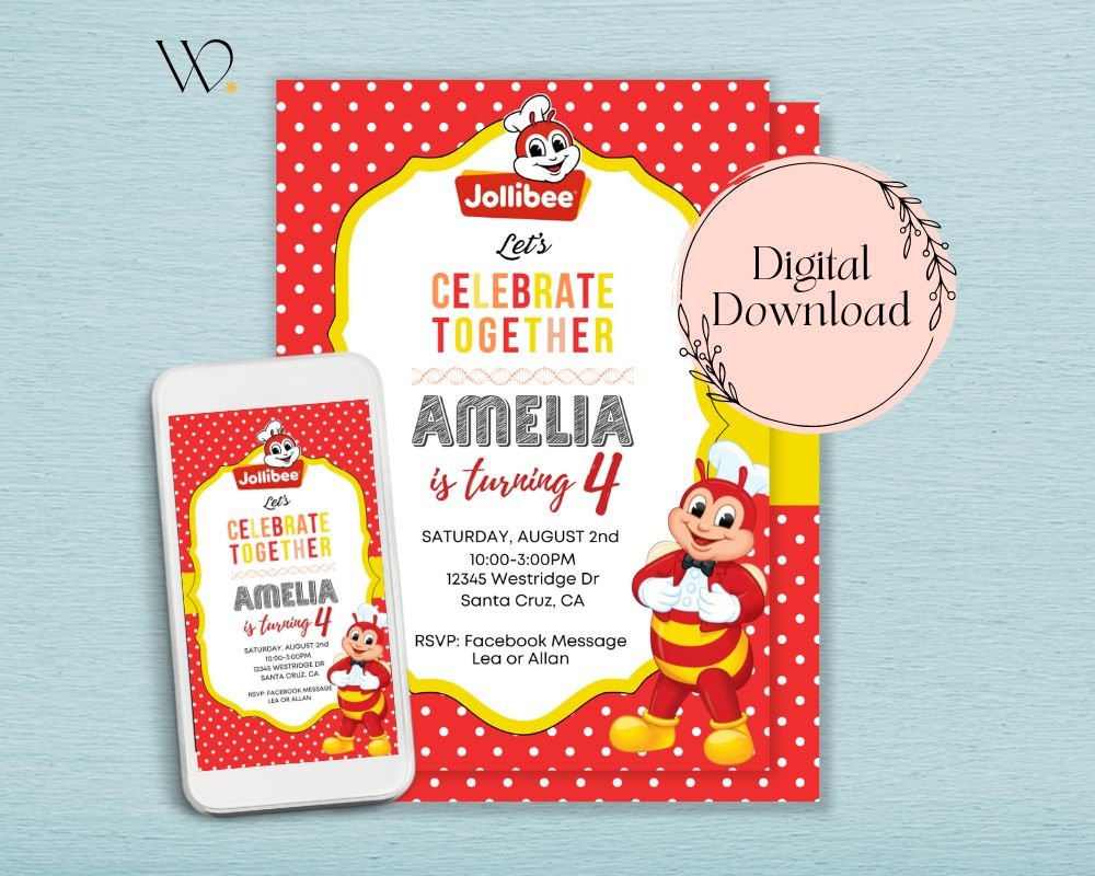 Jollibee Birthday Party Personalized Invitation Jollibee Themed Party