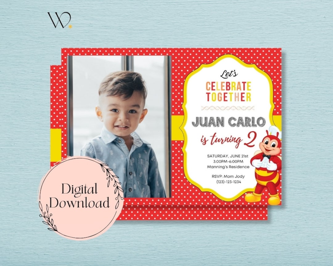 Jollibee Birthday Party With Photo Personalized Kids Invitation