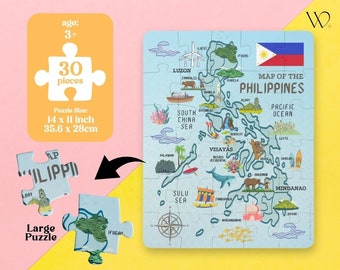 Philippine Map Kids Puzzle (30 Pieces) Map of the Philippines Puzzle for Kids | Philippine Landmarks Puzzle