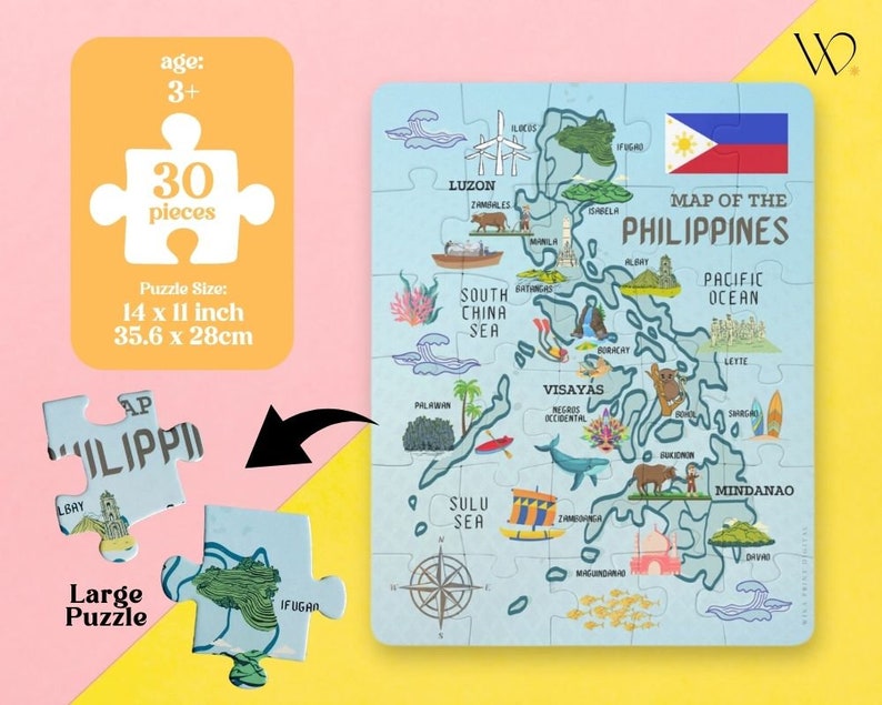 Philippine Map Kids Puzzle 30 Pieces Map of the Philippines Puzzle for