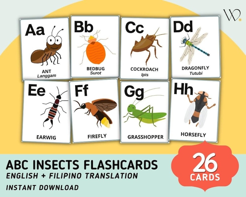 Insect Abc's Flashcards (26 Cards) W/ Filipino Translation - Filipino ...
