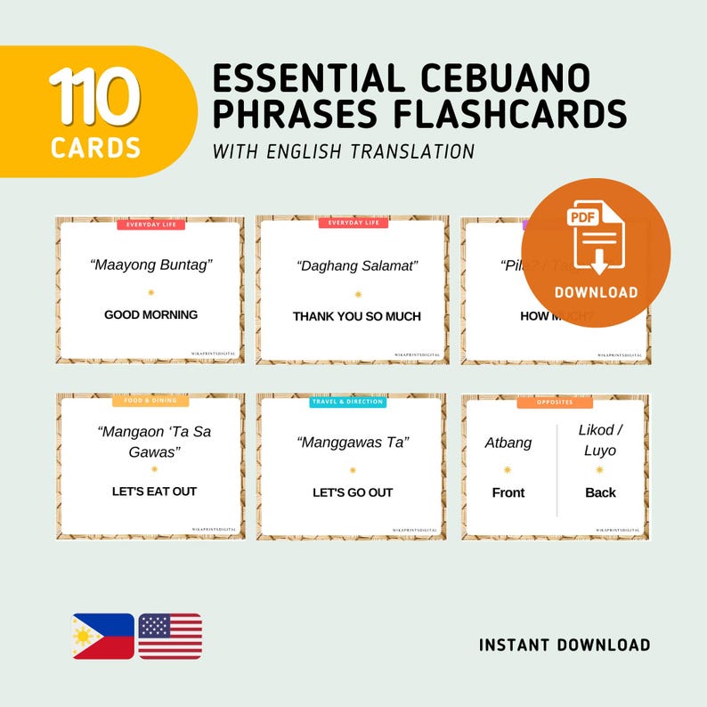 Essential Cebuano Phrases (110 Cards) Flashcards - Cebuano English ...