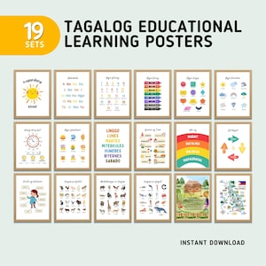 19 Arte murale didattica tagalog / Arte murale filippina / Arte per la sala giochi dei bambini / Stampe per la scuola domestica / Decorazioni per l'aula Montessori