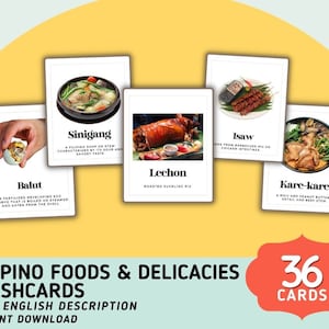 Filipino Foods Delicacies Flashcards (36 Cards) Filipino Flashcards with English Description - Digital Download