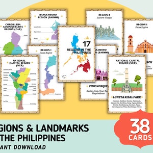 Philippine Regions & Landmarks (17) Flashcards 38 Cards - Printable Flashcards - Luzon, Visayas, Mindanao - Philippines - Digital Download