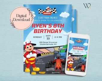 JolliRace Jollibee Birthday Party | Personalized Invitation Jollibee Race Car Themed Party | Digital Download