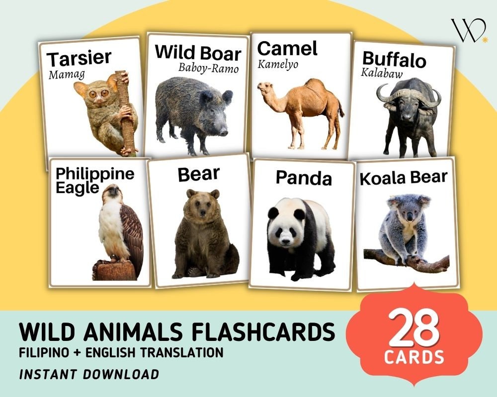 Wild Animals 28 Cards Flashcards Tagalog Flashcards With - Etsy Ireland Wild Animals 28 Cards Flashcards Tagalog Flashcards With - Etsy Ireland