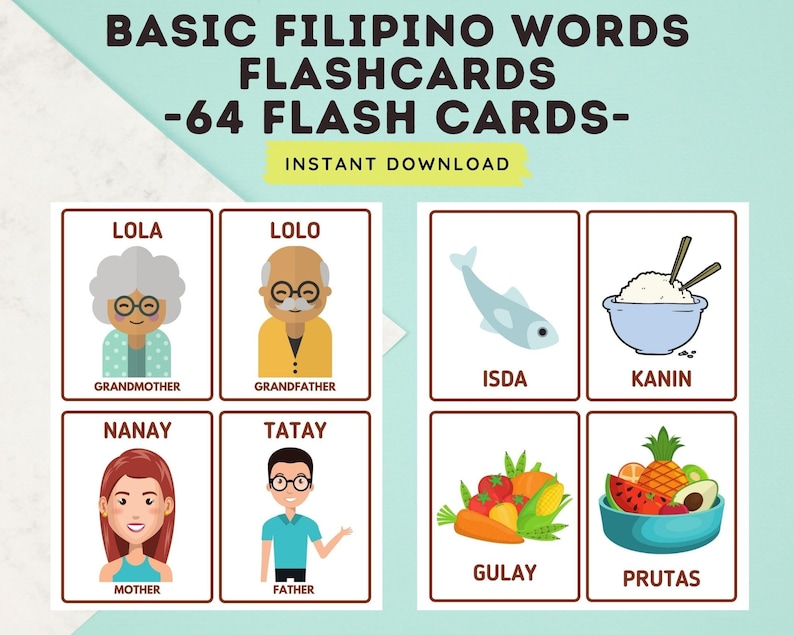 Basic Filipino Words 64 Cards Flashcards Tagalog Etsy UK