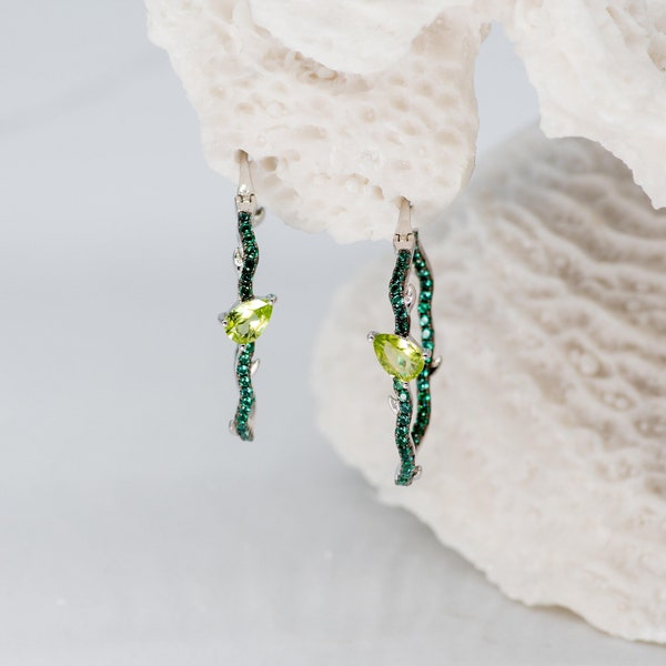 Hazel Peridot Hoop Earrings in Sterling Silver