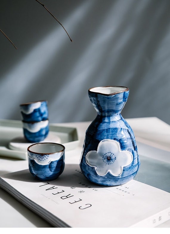 Porcelain Sake Set Sakura Dark Blue 