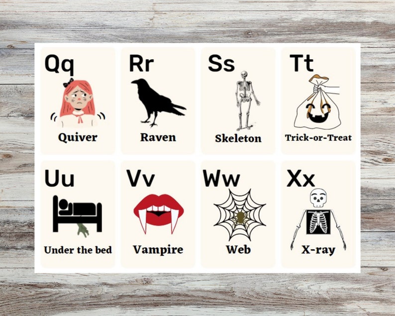 Halloween Alphabet Flashcards AZ ABC Flashcards Homeschool Etsy