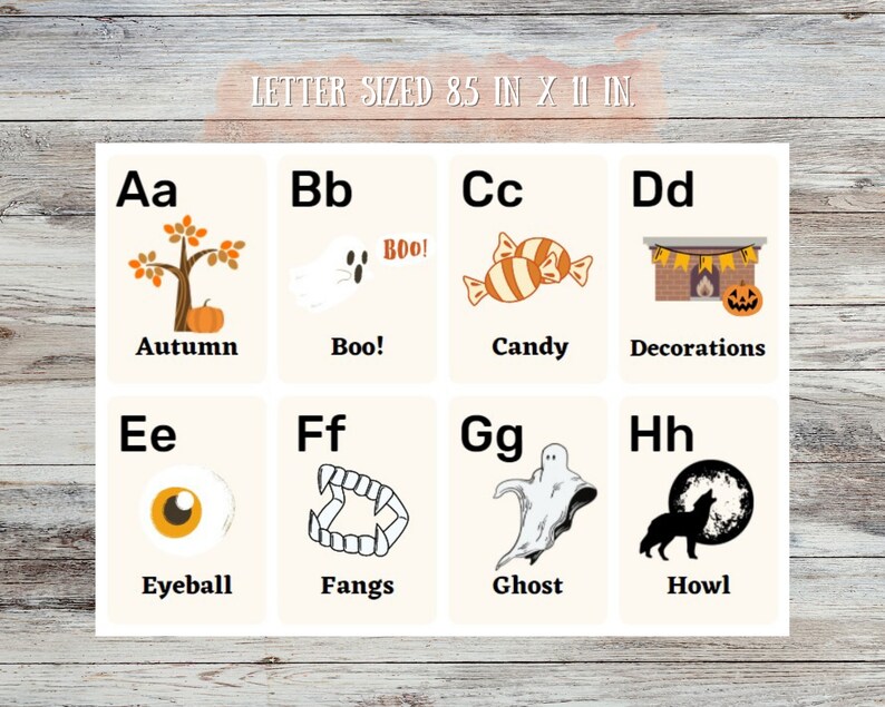 Halloween Alphabet Flashcards AZ ABC Flashcards Homeschool Etsy