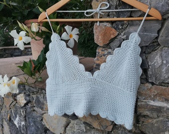 Crop Top Papillon Crocheté Et Brodé Main 100% Coton - Taille S, Neuf Sans Étiquettes