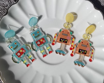 Cute Robot Earrings/ Trendy Acrylic Robot Earrings/ Summer Earrings/ Acrylic Jewelry/ Statement Earrings