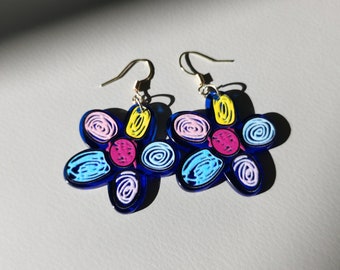 Handmade Acrylic Earrings /Funky Acrylic flower earrings/Color flower earrings/long earrings