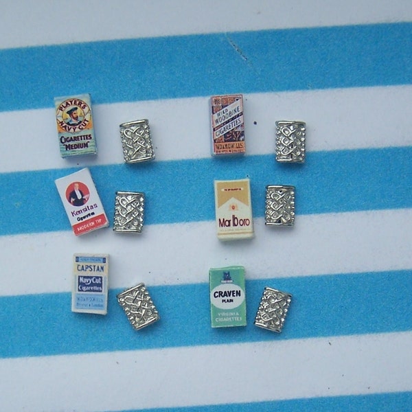 Dolls House, 1x Smokers Set, 16th, Cigarettes, Hand Crafted, Miniature, Silver, Lighter, Display, Unique, Sale