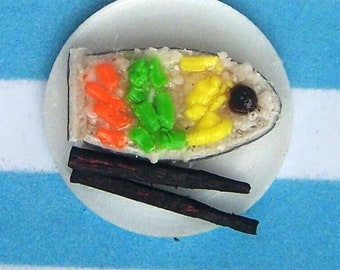 Food, Sushi, 6th Scale Miniature, Crafted By Mel, Raw Fish, Plate, Dolls House, Diorama