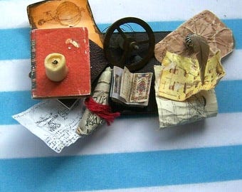 Witches Table Items 12th Scale Miniature, Desk Top, Tudor,  Maps, Candle, Dolls House, Diorama