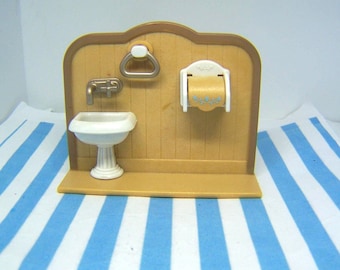 Sylvanian Families, Toilet Unit, Sink, 16th Scale Miniature, Towel Rail, 80's, Dolls House, Vintage