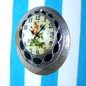 Miniature, Clock, Flowers, 3D, 12th Scale, Crafted, Metal, Silver, Ornate, Unique, Dolls House, Diorama