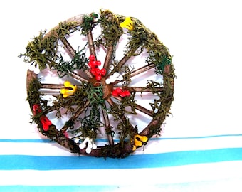Garden, Wagon Wheel, 12th Scale Miniature, Moss, Crafted By Mel, Display, Dolls House, Diorama