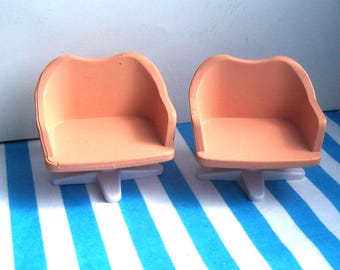 Miniatures, Chairs, 16th Scale, Pink, Sylvanian Families, Epoch, 80's, Dolls House, Vintage
