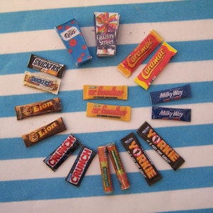 Dolls House, Sweets, 12th Scale, Candy, Hand Crafted, Snacks, Sweet Shop, Diorama, Chocolate Bars, Boxes, Pairs, Miniatures, Sale