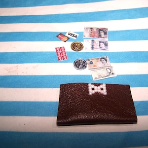 Casa de muñecas, Monedero, 12.º aniversario, Dinero, Hecho a mano, Monedas, Sellos, Marrón, Cuero auténtico, Billetera, Miniatura, Exhibición, Único, Lazo, Venta