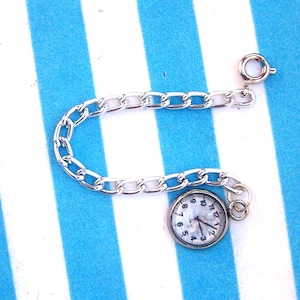 12th Scale Silver Fob Watch Miniature, 3D Glass Dome, Diorama Jewelry