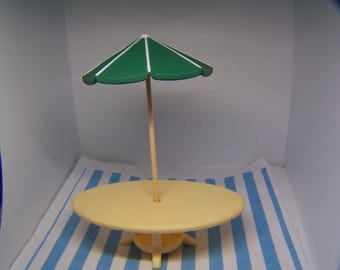 Sylvanian Families, Garden Table, 16th Scale Miniature, 80's, Parasol, Dolls House, Vintage