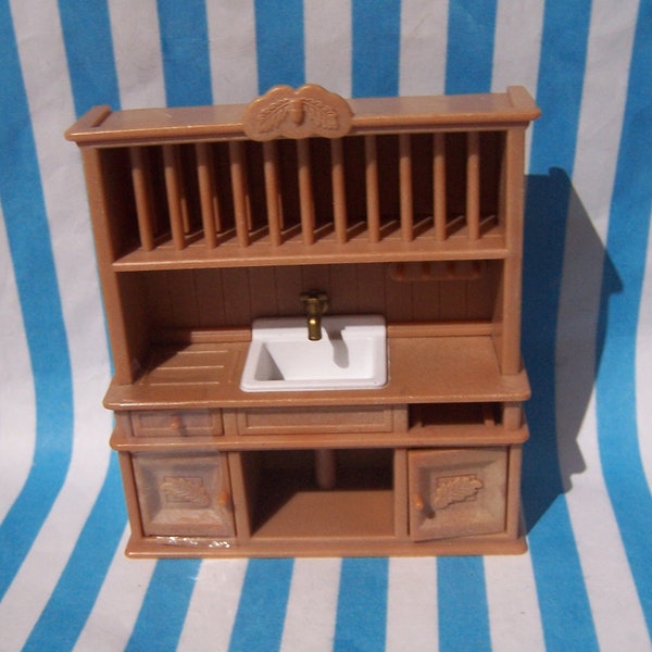 Dolls House, Sink Unit, 16th Scale, Plate Rack, Brown, Sylvanian Families, Epoch, 80's, Kitchen, Miniature, Vintage