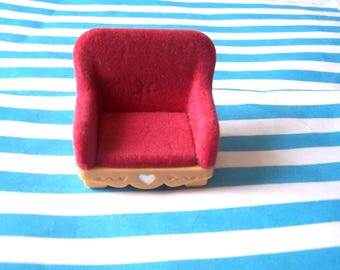 Miniature, Armchair, 16th Scale, Pink, Sylvanian Families, Epoch, 80's, Doll House, furniture, Vintage