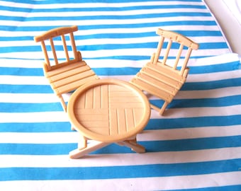 Miniatures, Table, 16th Scale, Chairs, Foldaway, Sylvanian Families, 80's, Dolls House,  Furniture, Diorama, Vintage
