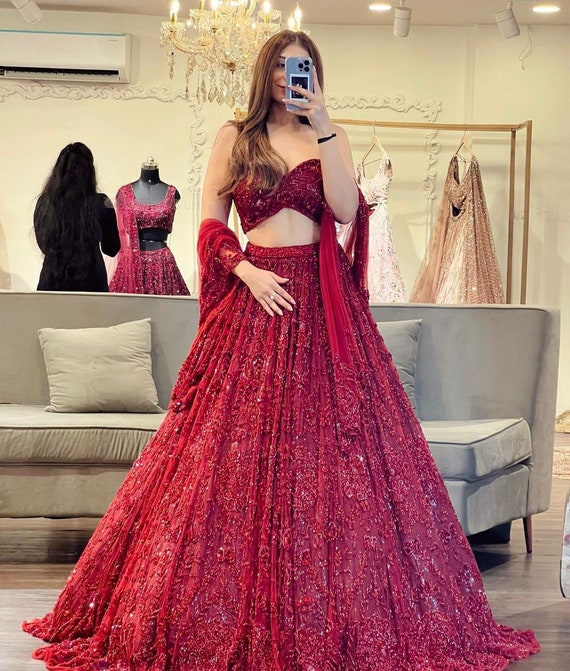 Wine colour lehenga sabyasachi cheap