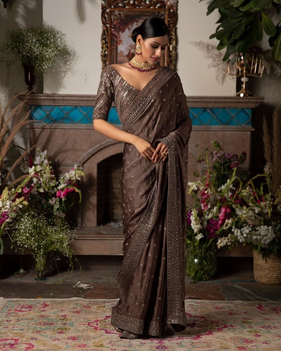 Party Heavy Saree Sari New Indian Designer Silk Wedding Work