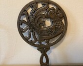 Vintage Cast Iron Round Rooster Trivet