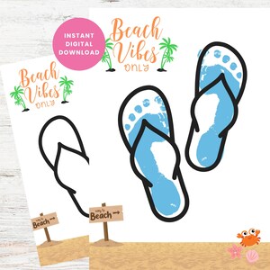 Beach vibes Thongs footprint Art, Craft for Kids, Keepsake Activity, Beach themed art project, Toddler artwork, Preschool painting.