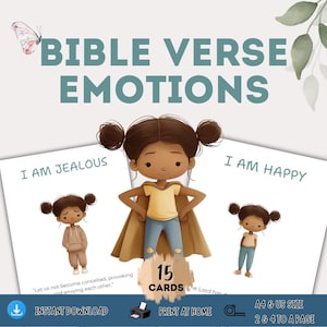 Cartes d'émotions de versets bibliques - Filles diverses : cartes-éclair sur les sentiments de l'école du dimanche avec les Écritures