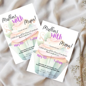 Muffins With Mom Invite, Muffins with Mum Invitation, Mother&#39;s Day Celebration, Printable Mother&#39;s Day Invitation for school fundraiser.