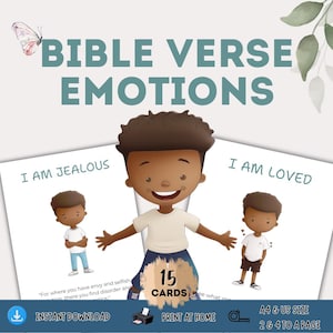 Tarjetas de emociones con versículos bíblicos - Niño diverso: Tarjetas didácticas de sentimientos para la escuela dominical con las Escrituras