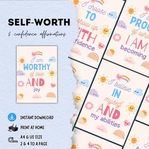 Tarjetas de afirmación de autoestima y confianza para niños: descarga digital imprimible y motivadora para el hogar, el aula, la terapia o actividades de aprendizaje socioemocional (SEL).