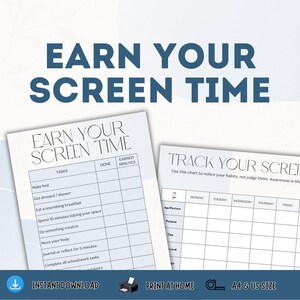 Kit de herramientas para el tiempo de pantalla digital: hojas imprimibles para ganar y registrar el tiempo de pantalla para adolescentes y adultos / Rastreador de hábitos de equilibrio tecnológico / Formatos A4 y carta (EE. UU.)
