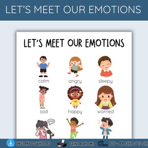 Let’s Meet Our Emotions Printable - Emotion Identification Chart for Kids - Feelings Chart PDF - Calm, Angry, Happy, Sad - Instant Download