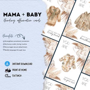 Schede di affermazione per rafforzare il legame tra mamma e bambino, stampabili per la cura di sé delle neomamme, citazioni positive per il senso di colpa, l'ansia e il supporto emotivo delle mamme.
