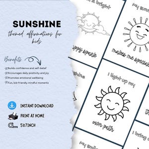Tarjetas de afirmación para colorear con temática de sol para niños: Actividad imprimible para colorear que fomenta la confianza