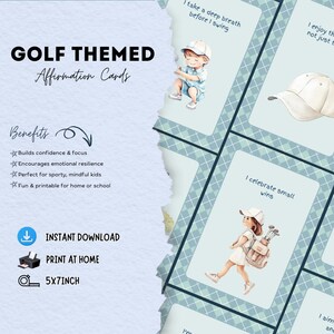 Tarjetas de Afirmaciones de Golf Consciente para Niños / Tarjetas Imprimibles de Confianza Deportiva / Herramienta SEL de Mentalidad de Crecimiento / Regalo para Golfistas Jóvenes (13x18 cm)