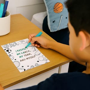 Tarjetas de Afirmaciones Deportivas para Colorear para Niños: Imprimible de Mentalidad de Crecimiento para Preadolescentes, Clases de Educación Física, Rincón de la Calma o Actividad de Motivación Deportiva