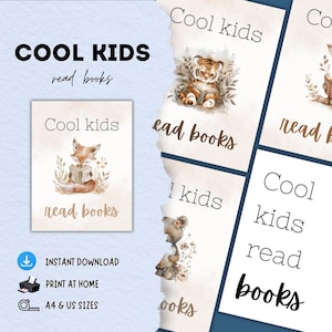 Woodland Animal Reading Posters: Nursery & Playroom Art (Set of 5) (Digital Download)