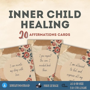 Cartes d'affirmation de la guérison intérieure de l'enfant – Cartes imprimables d'auto-compassion et de soutien affectif | Pleine conscience numérique pour adultes et adolescents