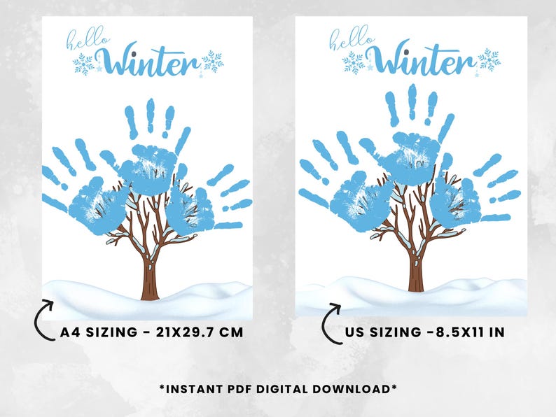Hello Winter Tree Handprint Art, Craft for Kids, Keepsake Activity